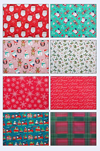 Christmas Wrapping Paper Sheets – 8 Pack, Large 70x50cm, Assorted Cute & Traditional Designs Ideal for Festive Gifts & Presents