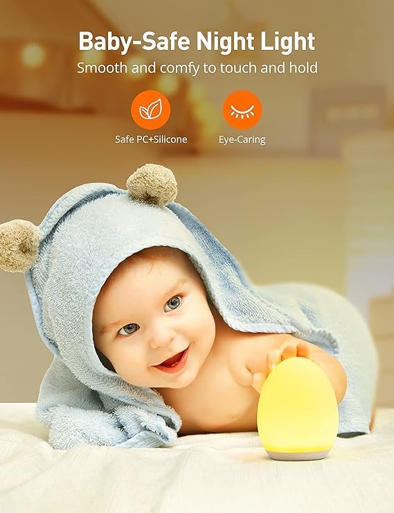 Miniatura 2 de JolyWell - Luz nocturna para niños, luz de huevo para guardería con 7 colores RGB cambiables y atenuación continua, luz de grifo recargable con