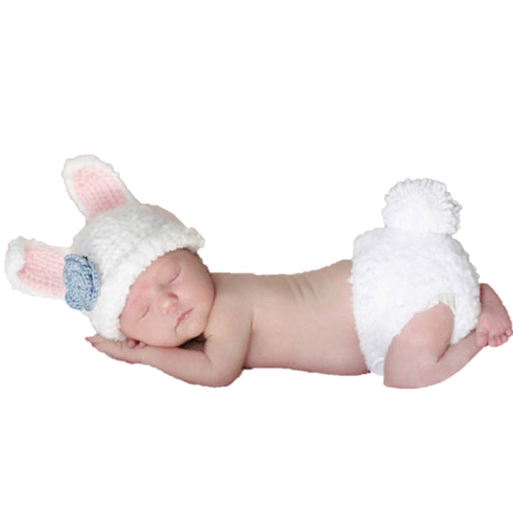 (White Rabbit) - White Rabbit, Newborn Baby Girl Boy Crochet Knit Costume Photo Photography Prop Hats Outfits