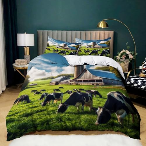 Parure de lit 3D vache 220x240 cm en microfibre avec fermeture éclair
