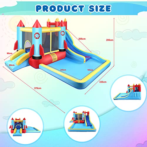 Akeydiy Bounce House With Blower 7In1 Inflatable Bouncer Slide Bouncy Castle For Kids 3-12 With Slide,Pool,Climbing Wall,Bouncing Area,Rocket Jumping Castle Pool Splash/Ball Pit Indoor/Outdoor,13X11Ft #TOP4