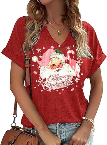 Amwipe Merry Christmas Shirts For Women Santa Holiday Graphic Tshirt Xmas Tree Vintage Family Outfits cover