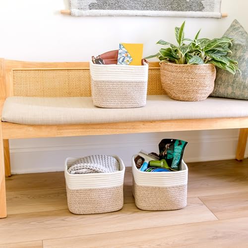 NaturalCozy Storage Cubes 9”x9”x7”Cotton Rope Woven Baskets for Organizing 3-Pack | 9 Inch Cube Storage Bin | Small Basket for Shelf Nursery, Pantry, Decorative Plant, Bathroom Closet, Toy Gift by NaturalCozy - Image 9