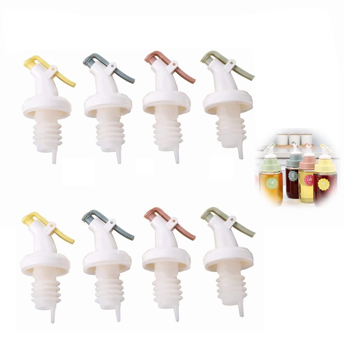 KASTWAVE Oil Dispenser Spout, 8PCS Pour Spouts Oils with Leak Proof Caps Used for Dispensing Bottle Stoppers Convenient Oil Dispenser Nozzle Oil Bottle Stopper Pourer Dispenser
