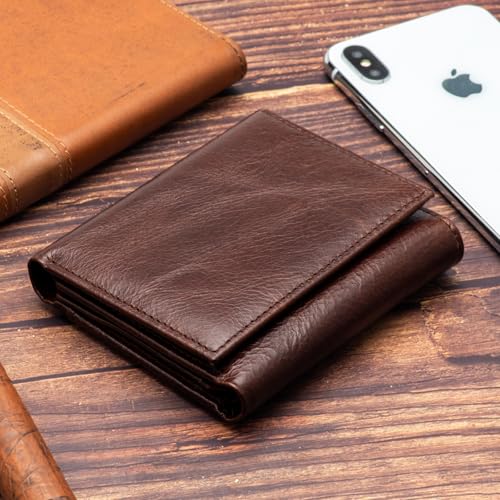 Mens Genuine Leather Wallet,Large Capacity Trifold Wallet for Men with 3 ID Window (BROWN)4