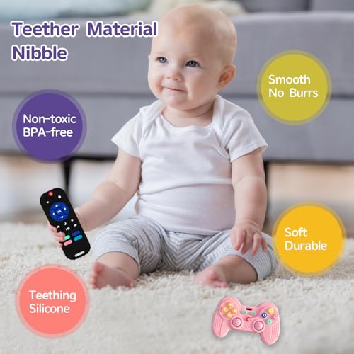 Image of Hooku 2 Pack Remote Teether for Baby, Silicone Teethers for Babies 6-12 Months, Baby Teething Toys for Babies 0-6 Months, Remote Control Toy, Infant Gifts for Boys Girls