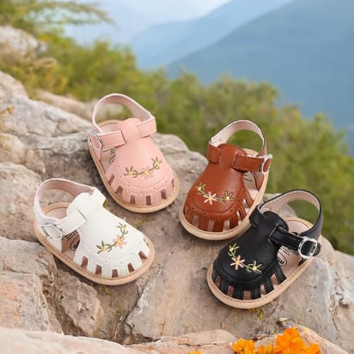 Image of HsdsBebe Baby Girls Sandals Bohemia Flower Bow Soft Sole Toddler First Walkers Beach Summer Shoes