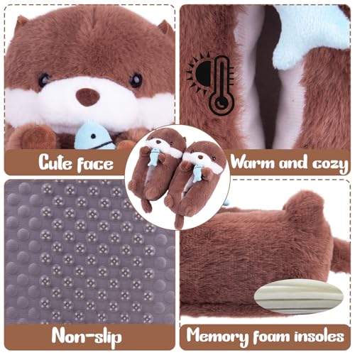 Cute Otter Plush Couple Slippers - Fuzzy Animal House Shoes Non-Slip Sole, Cozy Indoor & Outdoor Comfort for Women & Men, Cute Birthday Valentine's Gift Idea3