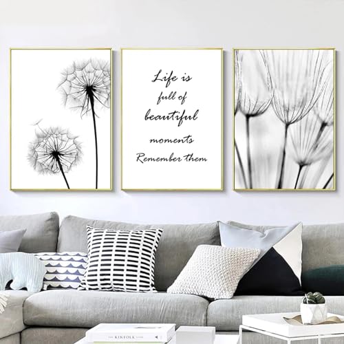 Peinture sur toile noire et blanche citation Yangld 50x70cm lot de 3 tableaux sans cadre pour chambre
