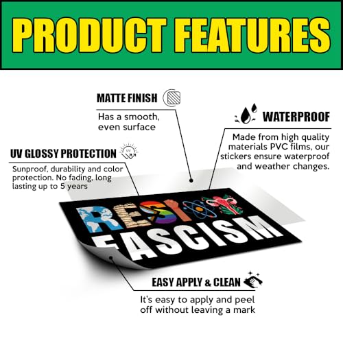 Image of [7.5x3.75] Resist Fascism Bumper Sticker Protest Car Sticker Social Justice Decal Human Rights Sticker Antifascist Banned Books Feminist Bumper Sticker Patriots Gifts Decor for Car Truck