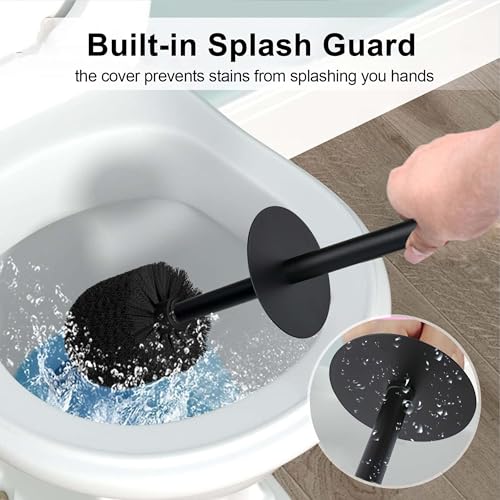Image of Matte Black Geo Design Resin Toilet Bowl Holder and Brush Set, Stylish Geometric Design with Durable Bristles, Compact and Modern