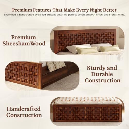 Image of WOODLAB Furniture Sheesham Wood King Size Bed with 4 Drawers Storage for Bedroom Home Wooden Double Beds Furniture for Living Room Hotels - Honey Finish
