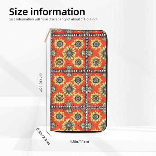 Vintage Boho Sunflower Print Wallet Women Men, Long PU Leather Wallets for Women, Cute Womens Travel Wallet Purse Pouch with Zipper Pocket3