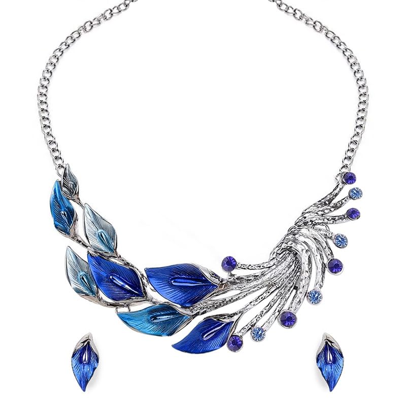Splendid Statuesque Blue Colour Necklace Earring Set Gift For Women Girls-image-10