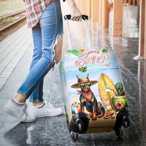 Doberman Pinscher Hello Summer with Sunglasses and Surfboard Tropical Vibes Travel Luggage Cover Doberman Dog Lover Gifts Suitcase Dust Protective Decor - 000073