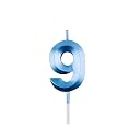 Juzfun Number Candles 9 Birthday Cake Topper Decoration Nineth Year Wedding Anniversary Party Metallic Blue Colour Size : Width 5 x Height 7 cm gallery image