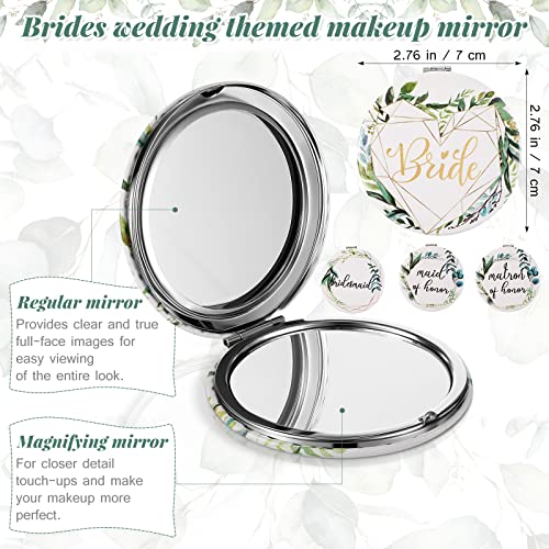 24 Pieces Bridesmaid Proposal Gifts Wedding Makeup Bag Gift Set Includes 8 Bridesmaid Makeup Bags 8 Satin Hair Scrunchies 8 Bridesmaid Compact Mirrors(Green Leaves) - Image 4