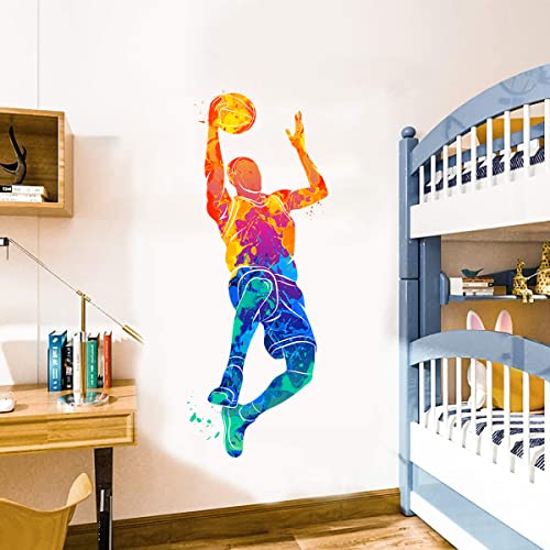 Woyinis Watercolor Basketball Player Dunk Wall Decals For Boys Teens Sports Player Silhouette Wall Stickers Peel & Stick Removable Living Room Kids Bedroom Nursery Classroom Playroom Wall Decor Mural Decoration #TOP4