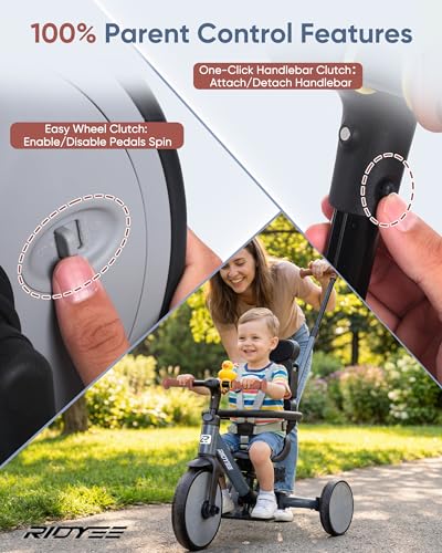 RIDYEE 8-in-1 Toddler Tricycle Ages 1.5-5, Parent Steering Trike - image 3