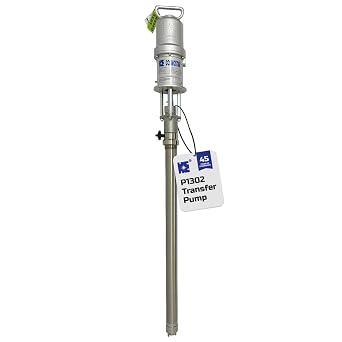 COSMOSTAR P1302 51 55 Gallon Air Operated Pneumatic Piston Pump, Stainless Steel Type, Drum Length, Teflon Packing, Oil Chemical Transfer Pumps, 2.2 GPM/ 8.55 LPM, Max. Fluid Pressure 580 PSI