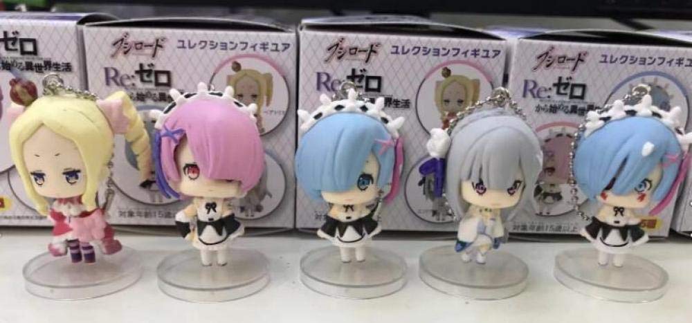 AUUUA Anime statue Anime Re Zero Kara Hajimeru Isekai Seikatsu Rem Ram Emilia Beatrice Mini PVC Figures Toys 5cm 5pcs/set Bag Pendant Q Clay Anime Superhero Statues Gift