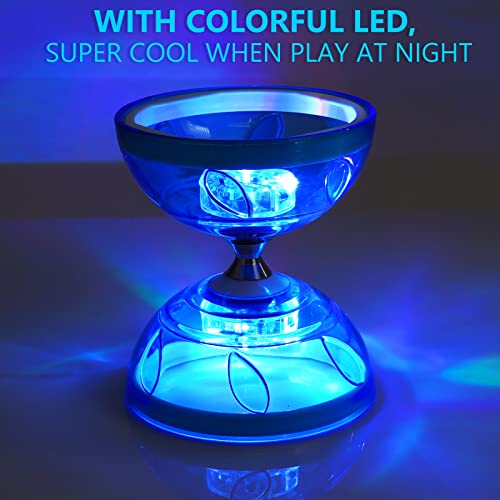 Image of BodyRhythm Five Bearings Chinese Diabolo Yoyo Set with LED, Fiberglass Sticks, Adjustable Strings for All Ages - Best for Fitness and Tricks (Blue)