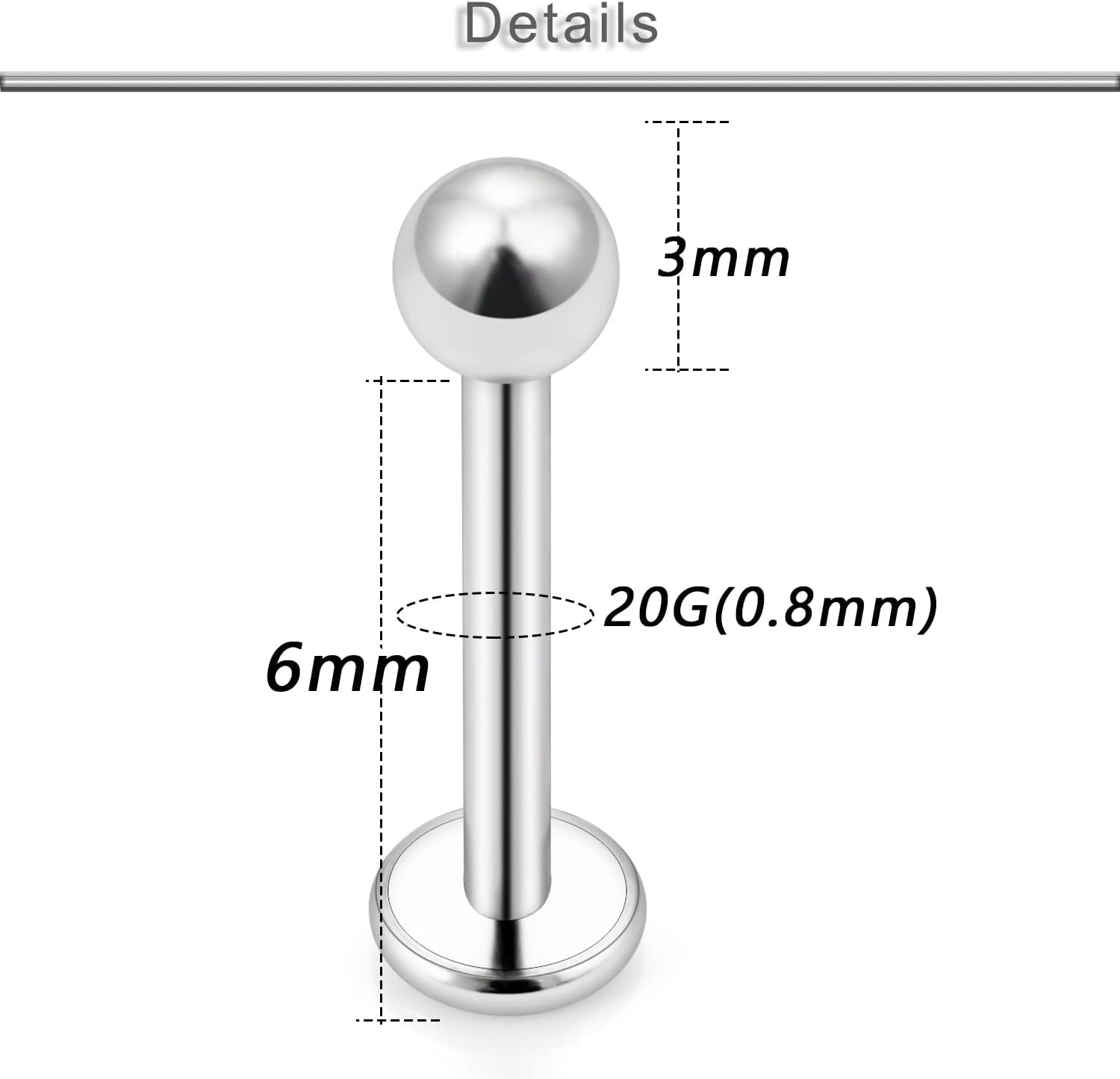 Yaalozei 20G 16G 14G 12G Lip Labret Monroe Medusa Ring Studs 316L Surgical Steel Tragus Helix Cartilage Earring Tongue Cheek Dimple Piercings Jewelry Bar Length 6mm 8mm 10mm 12mm 14mm 16mm 19mm 18PCS - Image 4