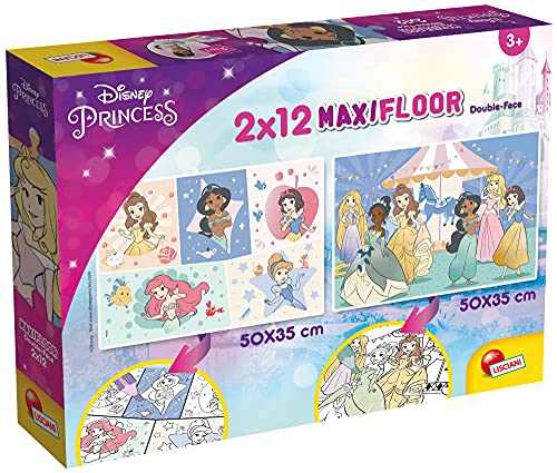 Lisciani - Disney Puzzle Princesses - 2 Maxi Puzzles de 12 Pièces - Double Face - Verso A Colorier - Jeu Educatif - A partir de 3 ans Cover