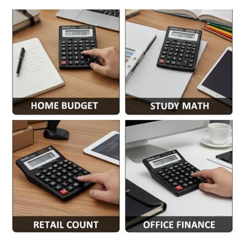 Image of 12-Digit Desktop Calculator with 120 Steps Check & Correct, Large Display & Big Keys, Battery Powered Basic Business Office Adding Machine for Home, School & Professionals, Black