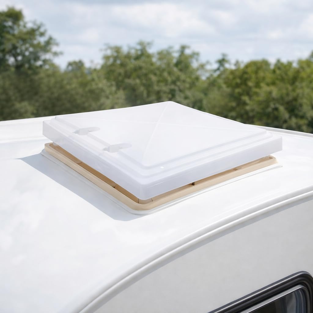 CR-MOESANCO® Claraboya 32x36 con Mosquitera | Apertura 4 Lados con Asas | Ventilación Permanente | Blanca Translúcida | Para Caravana Autocaravana Camper