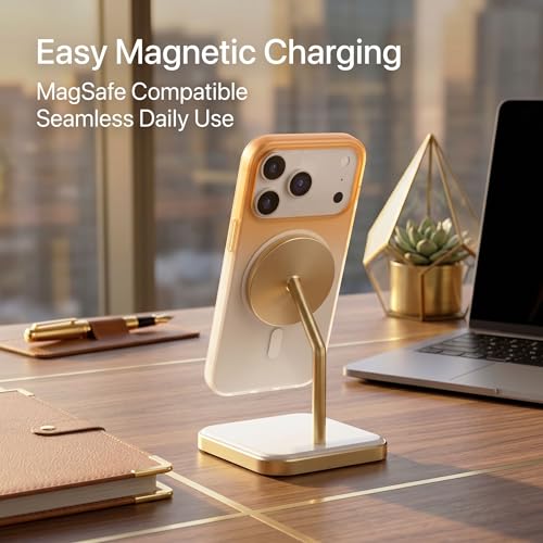 Image of amazon basics Paper Thin Case Cover for iPhone 17 Pro | Matte Finish | Gradient Case, Shaded Color | Compatible with magsafe | (Orange White, iPhone 17 Pro)