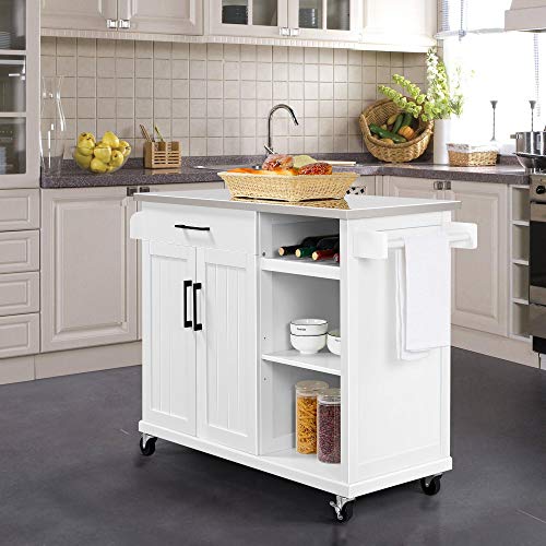 image for YAHEETECH Kitchen Cart with Stainless Steel Top, Kitchen Island on Whe
