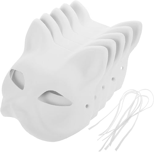 SUPVOX 5 máscaras pintables de cara de gato, pulpa de papel en blanco para Halloween, mascarada, fiesta de cosplay, se adapta para diversión