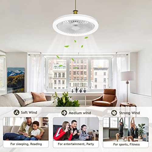 Clugoj Bladeless Ceiling Fan With Light, Small Ceiling Fan With Remote, Low Profile Flush Mount Ceiling Fan E27 Socket, Modern Enclosed Ceiling Fan With 3 Wind Speeds、3Color Temperatures、10-Inch #TOP2