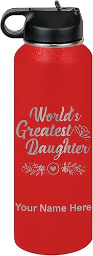 Miniatura 10 de LaserGram Personalized Water Bottle, World's Greatest Daughter, Stainless Steel Double Wall Vacuum Insulated with Flip Top Straw, Custom Engraved