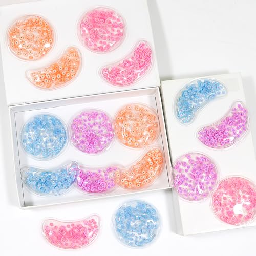 Image of 4PCS Gel Eye Ice Pack Set, Cold & Hot Compress, Reusable Cooling Gel Pads for Strain Relief, Relaxation, SPA and Sleep (4 Blue Flowers-2)