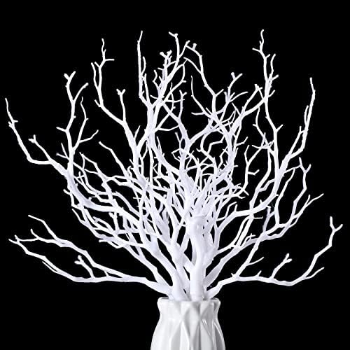 Geosar Plastic Manzanita Branches Artificial Fake Antler Shaped Tree Branch Small Decorative Plant Twigs Branch for Wedding Table Decor Baby Shower Party Supplies (White, 10 Pieces)