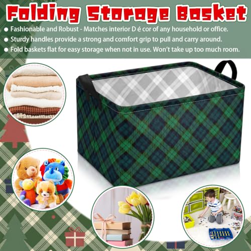 Image of Chunful 4 Pack Christmas Tartan Plaid Storage Baskets for Gifts Collapsible Green Tartan Decorative Laundry Storage Bins Foldable Box with Handles for Home Bedroom Office Holiday Clothes Containers
