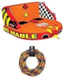 SportsStuff 53-2213 Big Mable 2 Person Double Rider Lake Inflatable Towable Boat Tube with 60-Foot Tow Rope and Heavy-Duty Full Nylon Cover
