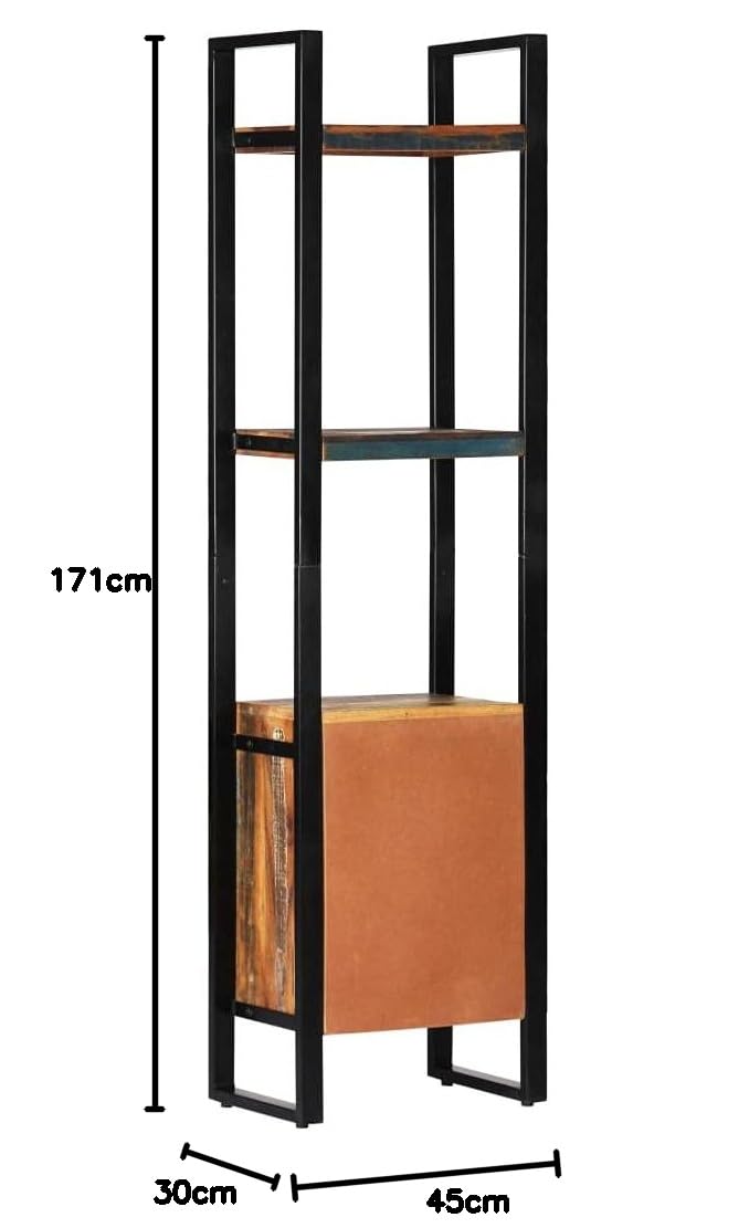 Regał na książki z litego drewna, 45 x 30 x 171 cm, z 1 drzwiami i 3 półkami, wyjątkowy organizer Cube na książki, dekoracje i akta