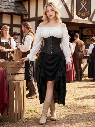 Underbust Corset Top for Women Renaissance Pirate Costume Small Black - image 2