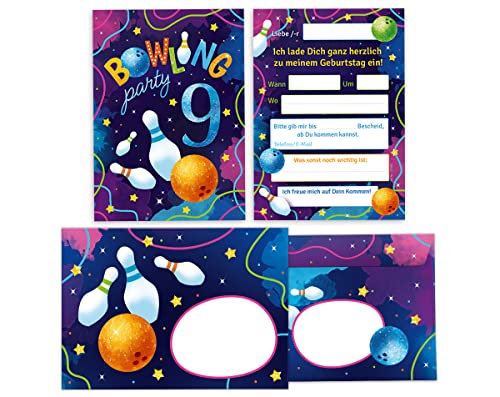 Limonia 12 biglietti di invito con 12 buste per il 9° compleanno, invito per il compleanno dei bambini, per ragazze, fenicottero, colibrì, pappagallo, tropicale, palme