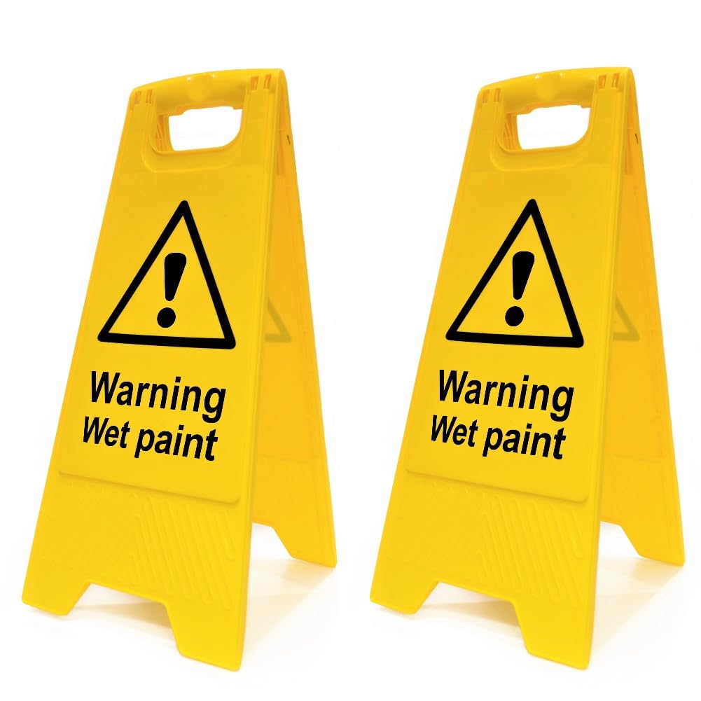 Wet Paint A-Board Floor Sign - Pack of 2 | Double-Sided Warning Safety Sign | Highly Visible Yellow Folding Floor Stand | Ideal for Shops, Offices, Schools & Public Areas
