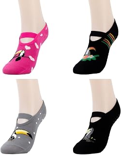 04 Pares Meias Sapatilhas Esportes Pilates Yoga Adulto Feminino Com Estampas Lindas Antiderrapante Divertidas Estilo Soquete Feminina Especiais Lindas