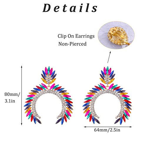 Clip On Earrings For Women Geometric Open C Shape Clip Earrings Rhinestone Crystal Chandelier Big Statement Clip On Earrings Dangle Hypoallergenic For Fancy Prom Party Mother's Day Gifts #TOP5