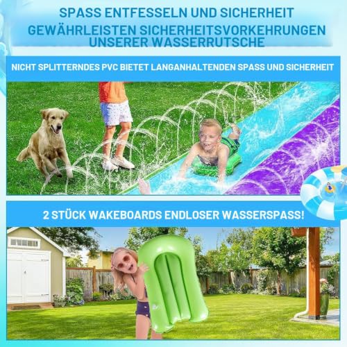15.8 ft/480 cm Double Water Slide,Wasserrutsche Garten für Kinder,Rasenwasserrutschen with Sprinkler and 2 Inflatable Boards for Children and Adults,Summer Party,Garden,Lawn,Wasserrutschmatte