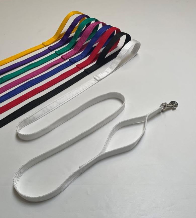 Double Handle Dog Leads 2m Long Quick Grab Handle For Safety Control In 25mm Cushion Webbing (White)
