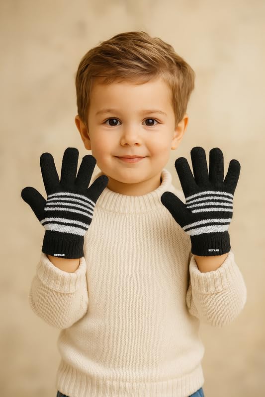 KETKAR Kids Winter Magic Gloves | Stretchable Warm Knit Gloves for Boys & Girls | Multicolor | Age 3 Years To 4 Years | Pack of 6 3