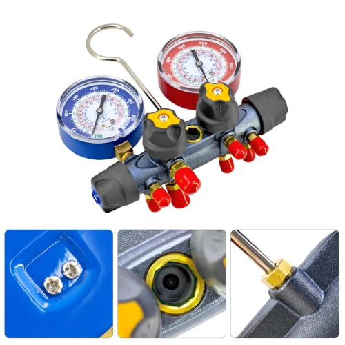 Manómetro de Múltiple de Carga de 4 Válvulas Modelo 46013 con Mangueras de 60 pulgadas para Refrigerantes R404A/R410A/R22 | Juego de Manómetros HVAC y Prueba de 4 Válvulas miniatura 7