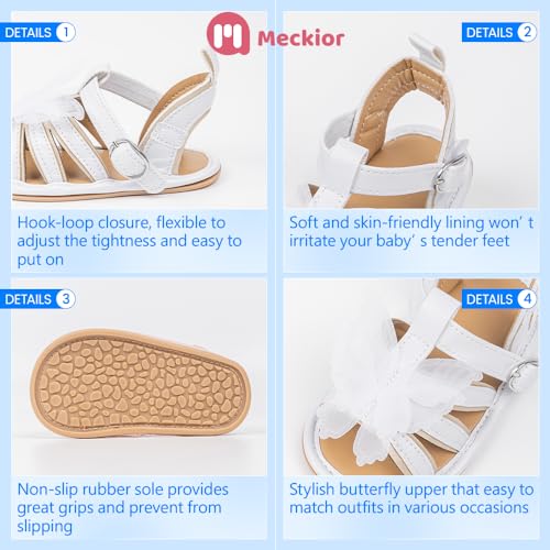 Image of Meckior Baby Toddler Infant Girls PU Leather Soft Open Toe Summer Sandals Flower Princess Flat Shoes
